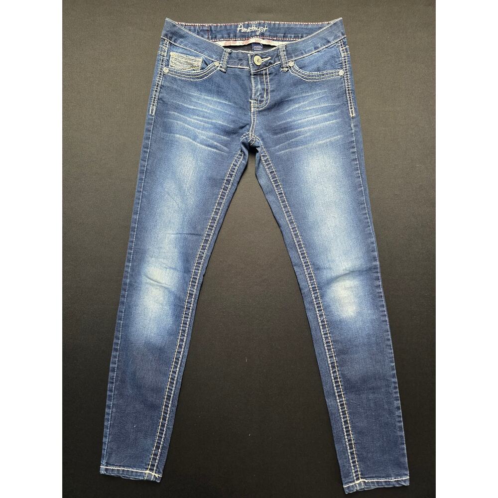 Amethyst Womens Jeans Size 7 Blue Bootcut Stretch Denim Embroidered Pockets